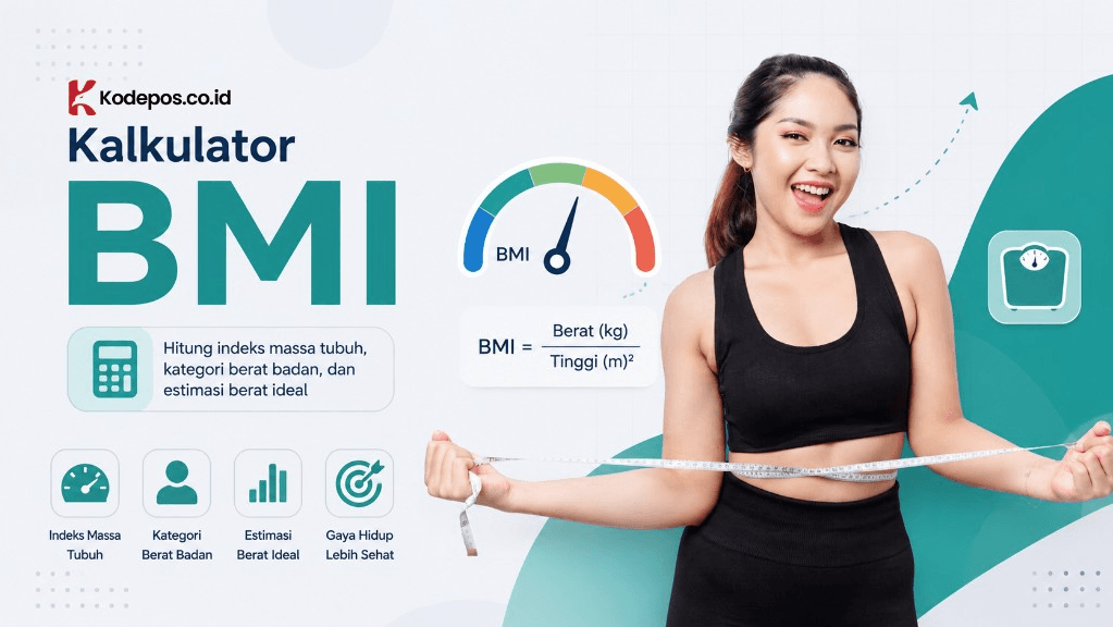 Kalkulator BMI Kodepos.co.id — hitung indeks massa tubuh, kategori berat badan, dan estimasi berat ideal